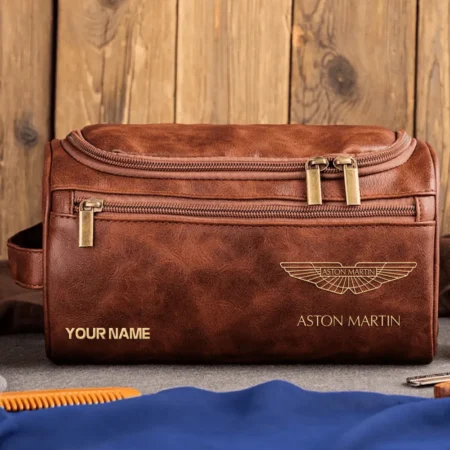 Aston Martin Car Exclusive Logo - Personalized Leather Toiletry Bag QTCAR120625A2AMR