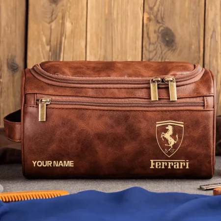 Ferrari Car Exclusive Logo - Personalized Leather Toiletry Bag QTCAR120625A2FER