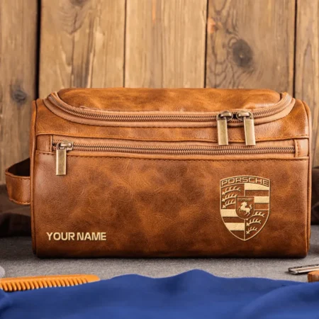 Porsche Car Exclusive Logo - Personalized Leather Toiletry Bag QTCAR120625A2POR