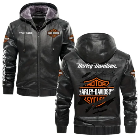 Harley-Davidson Exclusive Logo Hooded Leather Jacket QTMO230625A2HD