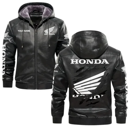 Honda Exclusive Logo Hooded Leather Jacket QTMO230625A2HON