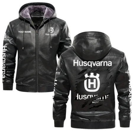 Husqvarna Exclusive Logo Hooded Leather Jacket QTMO230625A2HUS