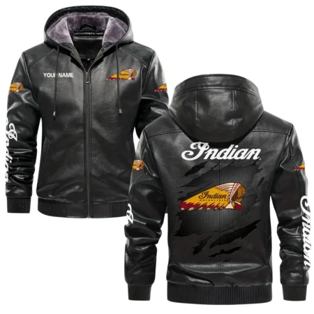 Indian Motorcycle Exclusive Logo Hooded Leather Jacket QTMO230625A2IND
