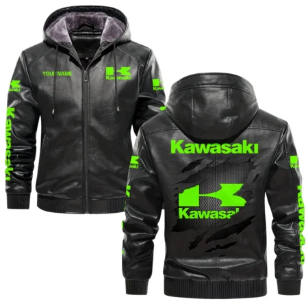 Kawasaki Exclusive Logo Hooded Leather Jacket QTMO230625A2KAW