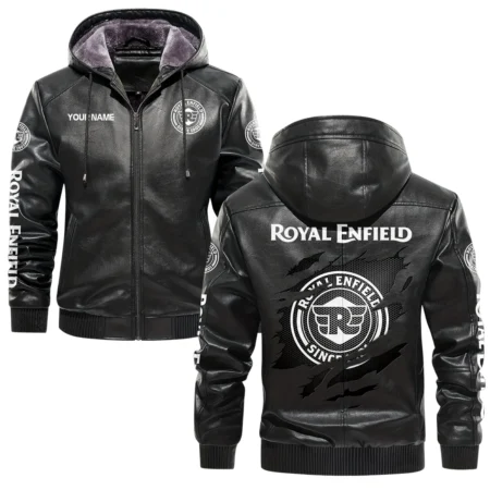 Royal Enfield Exclusive Logo Hooded Leather Jacket QTMO230625A2ROY