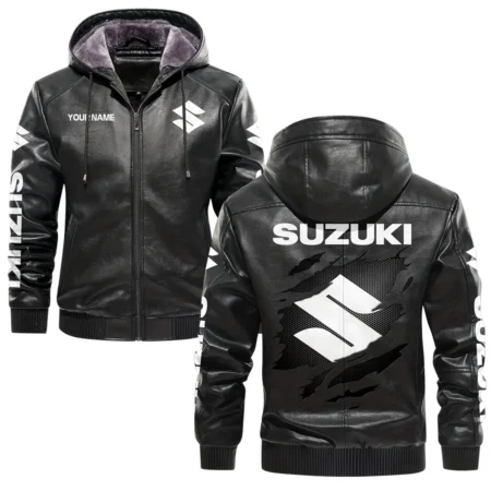 Suzuki Exclusive Logo Hooded Leather Jacket QTMO230625A2SUZ