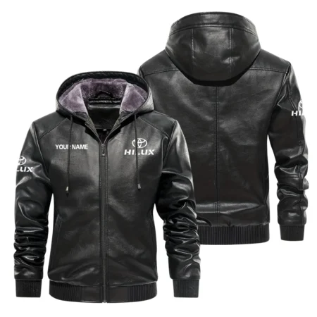 Toyota Hilux Exclusive Logo Hooded Leather Jacket QTUT230625A2TH