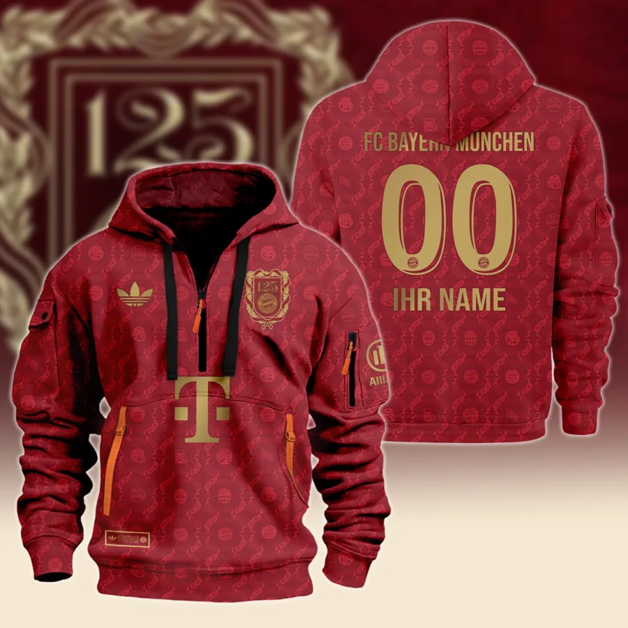 125 Anniversary FC Bayern München Exclusive Logo Hoodie Half Zipper QTFCB030525A1-HDF