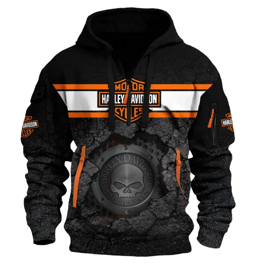 Harley-Davidson Motorcycle Exclusive Logo Hoodie Half Zipper QTHD010725A1-HDF - Image 2
