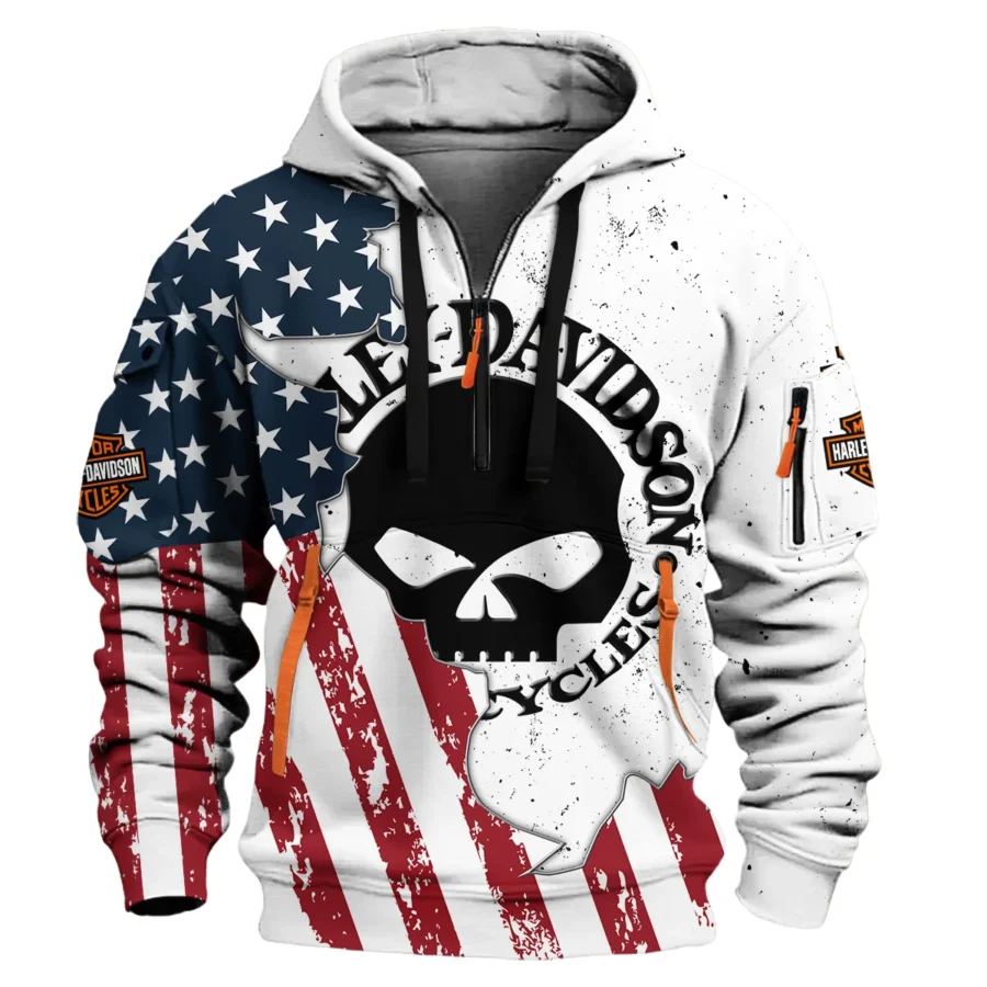 Harley-Davidson Motorcycle Exclusive Logo Hoodie Half Zipper QTHD020725A3-HDF