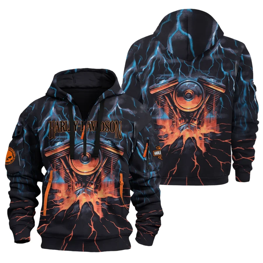 Harley-Davidson Motorcycle Exclusive Logo Hoodie Half Zipper QTHD020725A1-HDF - Image 3