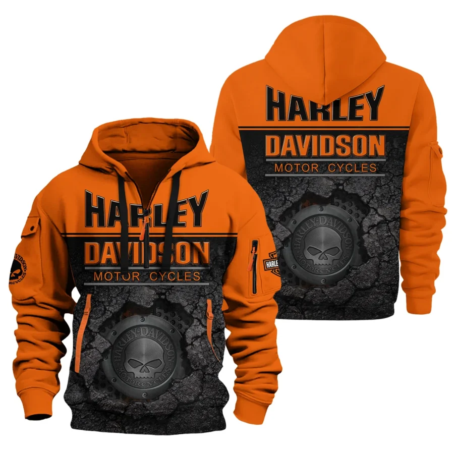 Harley-Davidson Motorcycle Exclusive Logo Hoodie Half Zipper QTHD020725A2-HDF - Image 3