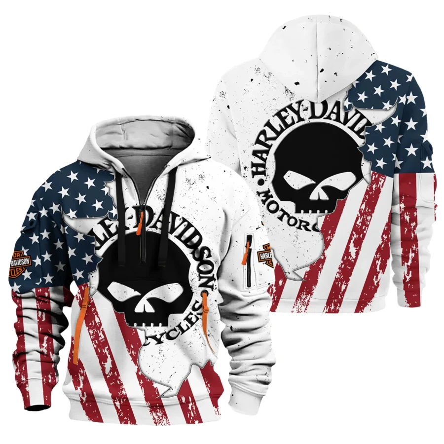 Harley-Davidson Motorcycle Exclusive Logo Hoodie Half Zipper QTHD020725A3-HDF - Image 3
