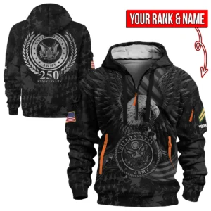 U.S. Army 250th Anniversary Name & Rank Hoodie Half Zipper QTVET250925A1AM-HDF