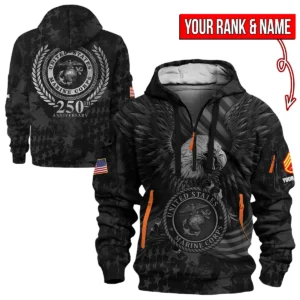 U.S. Marine Corps 250th Anniversary Name & Rank Hoodie Half Zipper QTVET250925A1MC-HDF