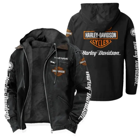 Harley-Davidson Men's Winter Fleece Lined Zip Hooded Jacket – Warm Outdoor Wear QTHD021225A4