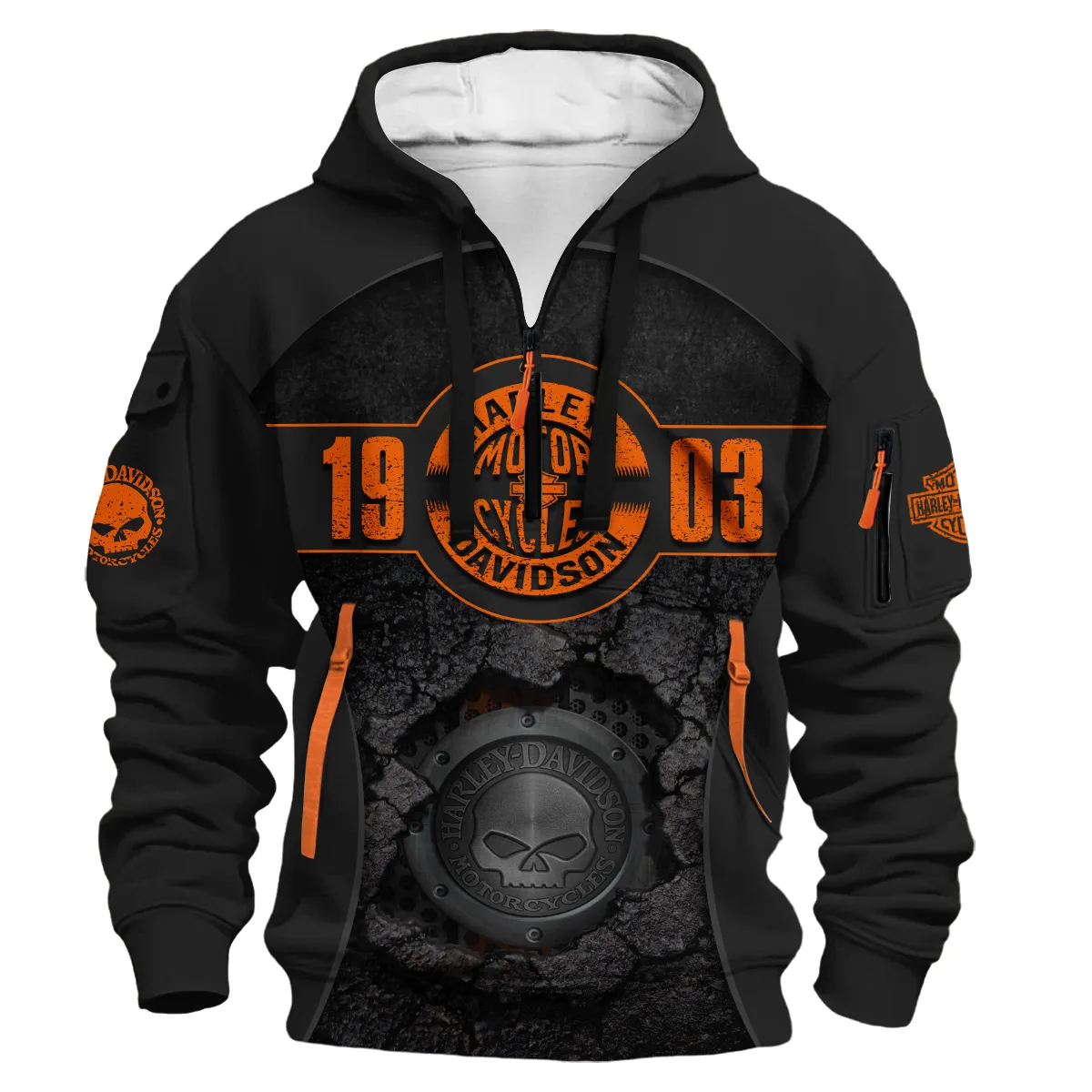 Harley-Davidson Motorcycle Hoodie Half Zipper Gift Fan Love QTVA2712HLC04-HDF - Image 2