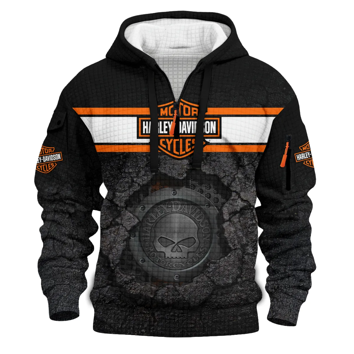Harley-Davidson Motorcycle Hoodie Half Zip Quilted Waffle Gift Fan Love QTHD010725A1-HDFQW - Image 2