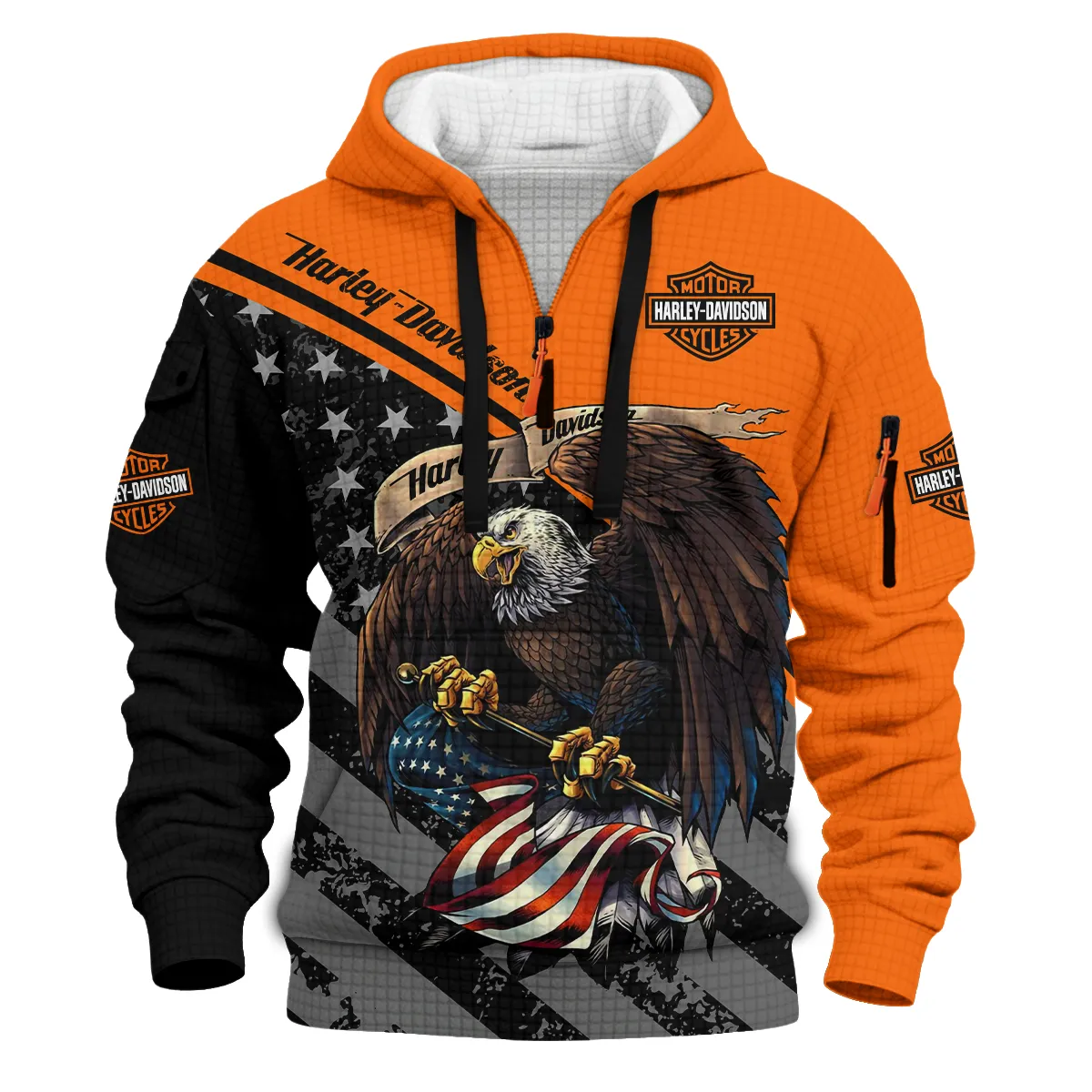 Harley-Davidson Motorcycle Hoodie Half Zip Quilted Waffle Gift Fan Love QTHD010725A2-HDFQW - Image 2