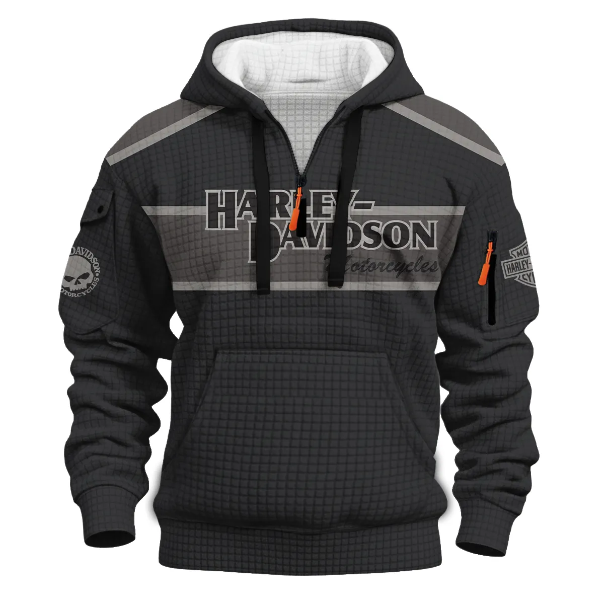 Harley-Davidson Motorcycle Hoodie Half Zip Quilted Waffle Gift Fan Love QTHD010725A3-HDFQW - Image 2