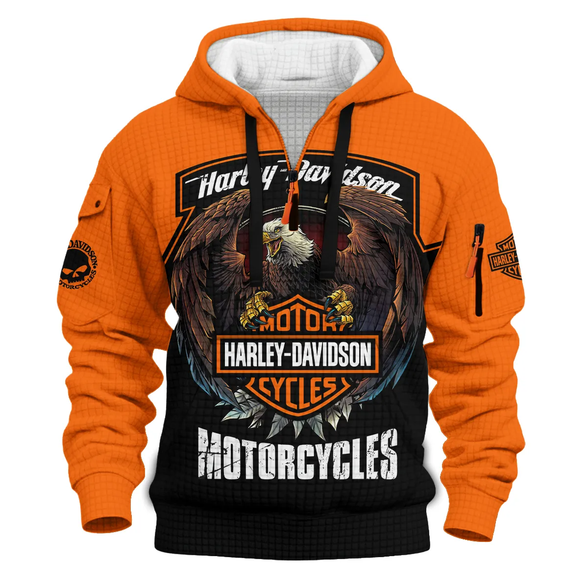 Harley-Davidson Motorcycle Hoodie Half Zip Quilted Waffle Gift Fan Love QTHD010725A4-HDFQW - Image 2