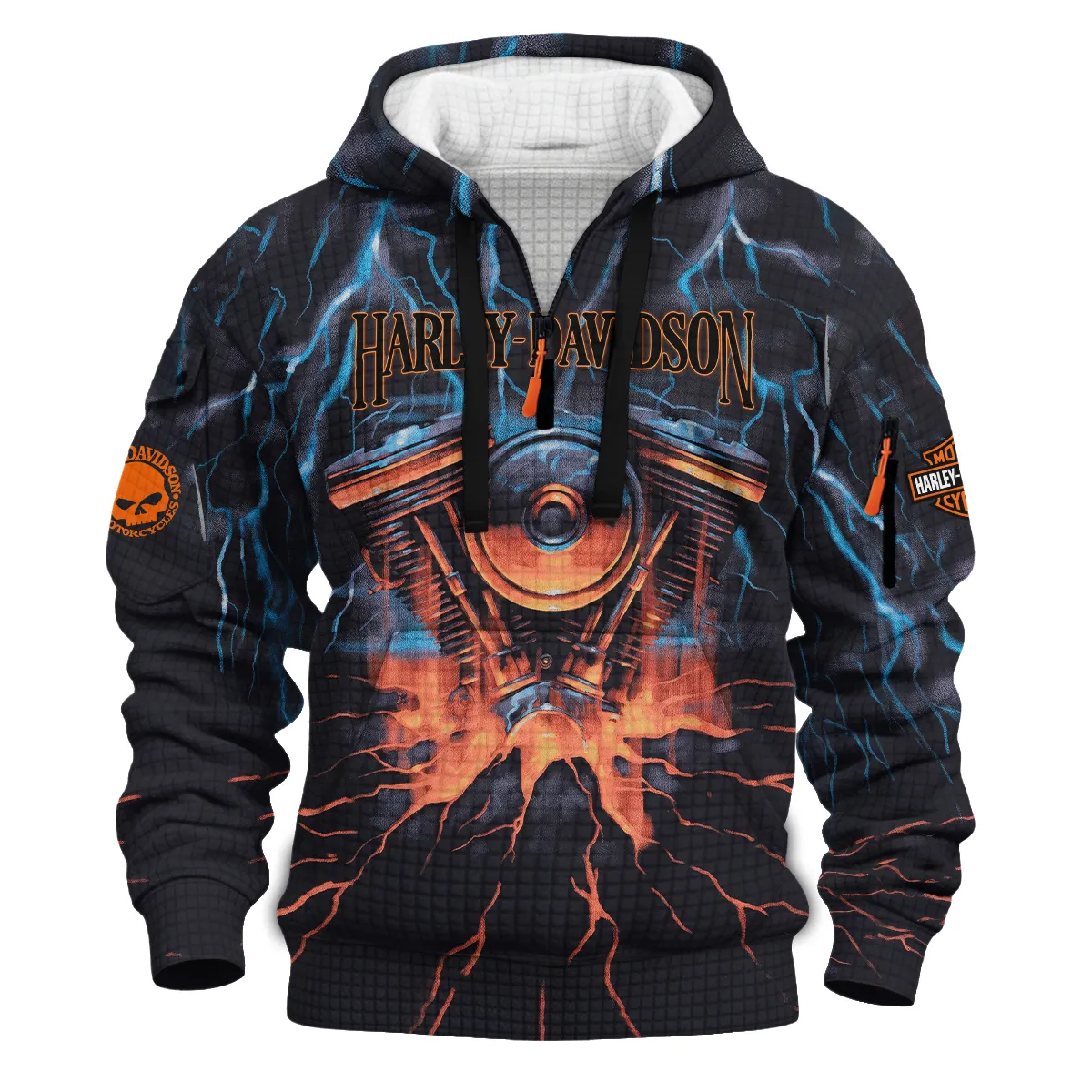 Harley-Davidson Motorcycle Hoodie Half Zip Quilted Waffle Gift Fan Love QTHD020725A1-HDFQW - Image 2