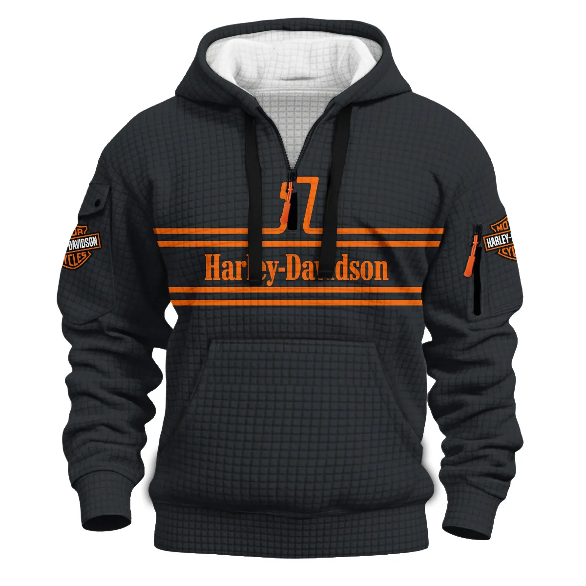 Harley-Davidson Motorcycle Hoodie Half Zip Quilted Waffle Gift Fan Love QTHD250725B1-HDFQW - Image 2