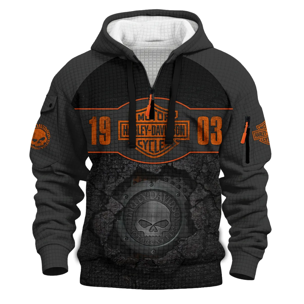 Harley-Davidson Motorcycle Hoodie Half Zip Quilted Waffle Gift Fan Love QTHD250725B4-HDFQW - Image 2