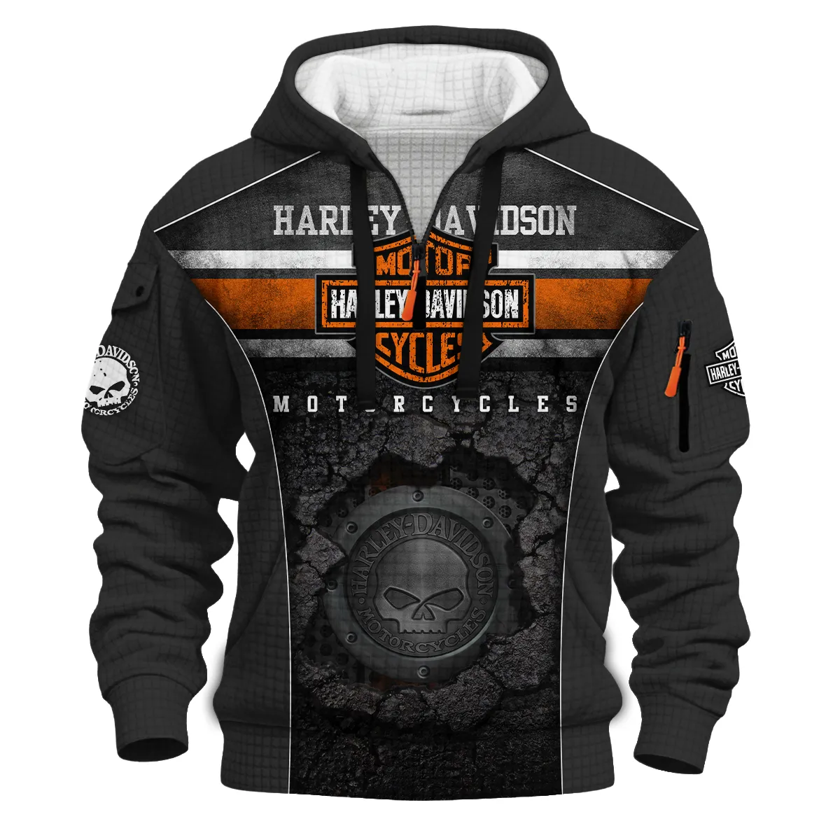 Harley-Davidson Motorcycle Hoodie Half Zip Quilted Waffle Gift Fan Love QTVA2712HLC01-HDFQW - Image 2
