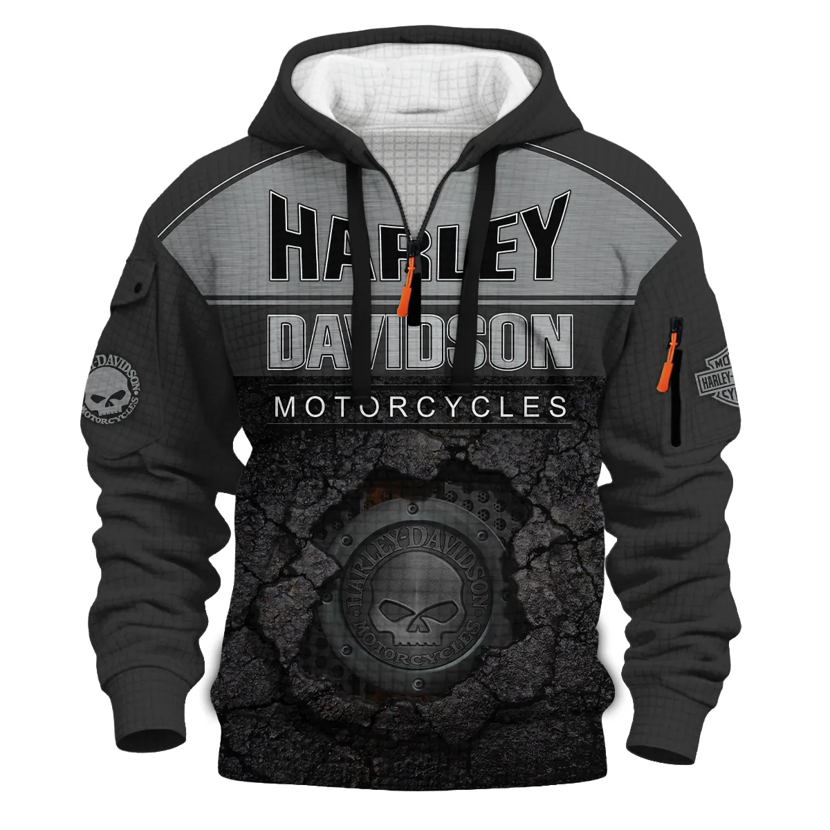 Harley-Davidson Motorcycle Hoodie Half Zip Quilted Waffle Gift Fan Love QTVA2712HLC02-HDFQW - Image 2