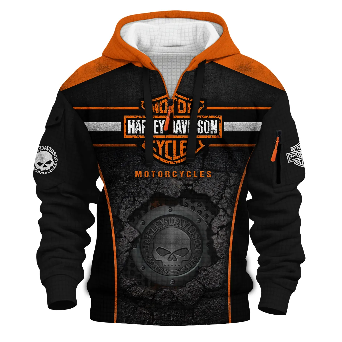 Harley-Davidson Motorcycle Hoodie Half Zip Quilted Waffle Gift Fan Love QTVA2712HLC03-HDFQW - Image 2