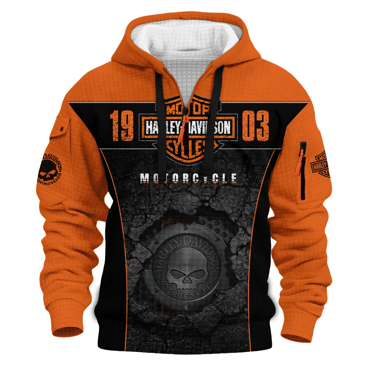 Harley-Davidson Motorcycle Hoodie Half Zip Quilted Waffle Gift Fan Love QTVA2712HLC05-HDFQW - Image 2