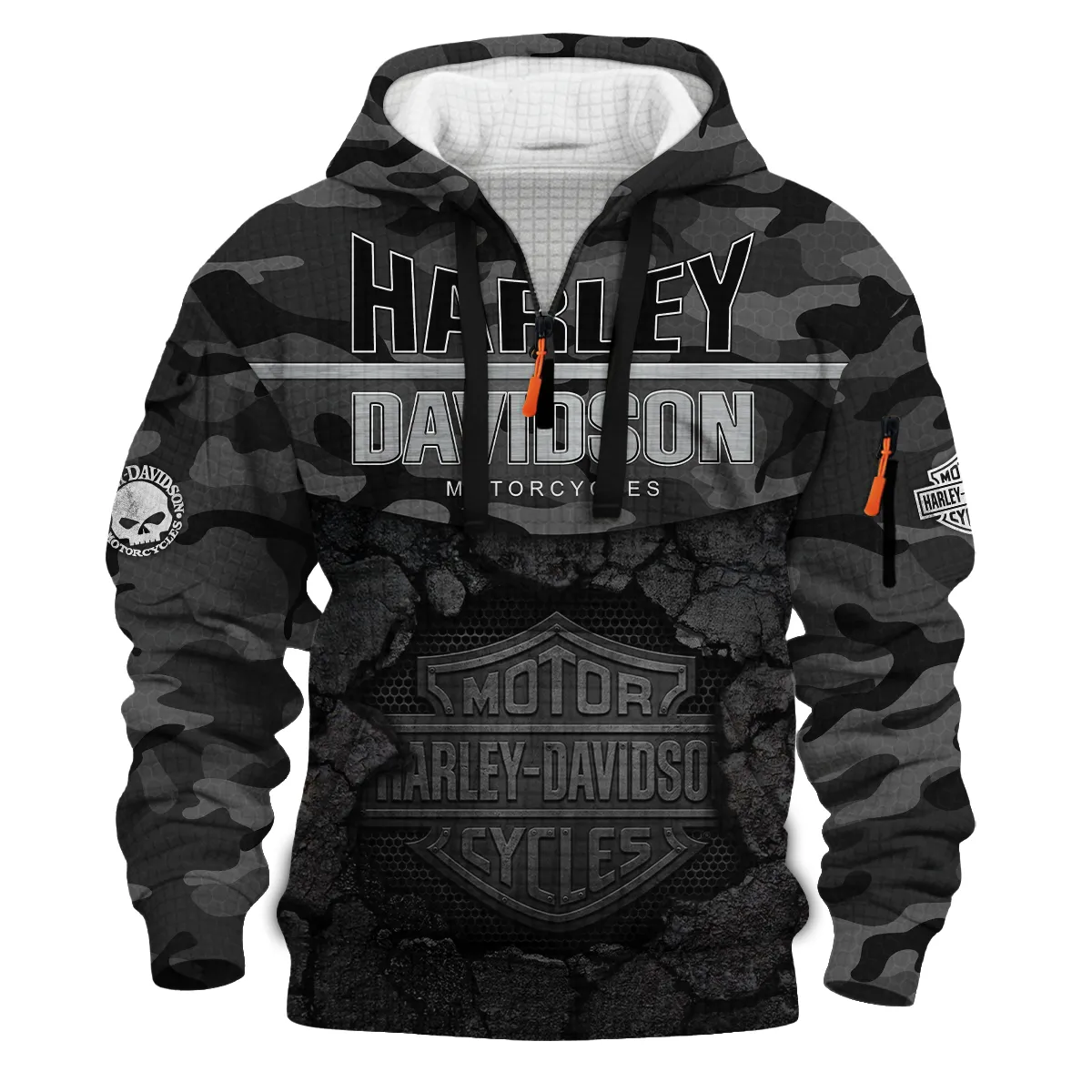 Harley-Davidson Motorcycle Hoodie Half Zip Quilted Waffle Gift Fan Love QTVA2712HLC06-HDFQW - Image 2