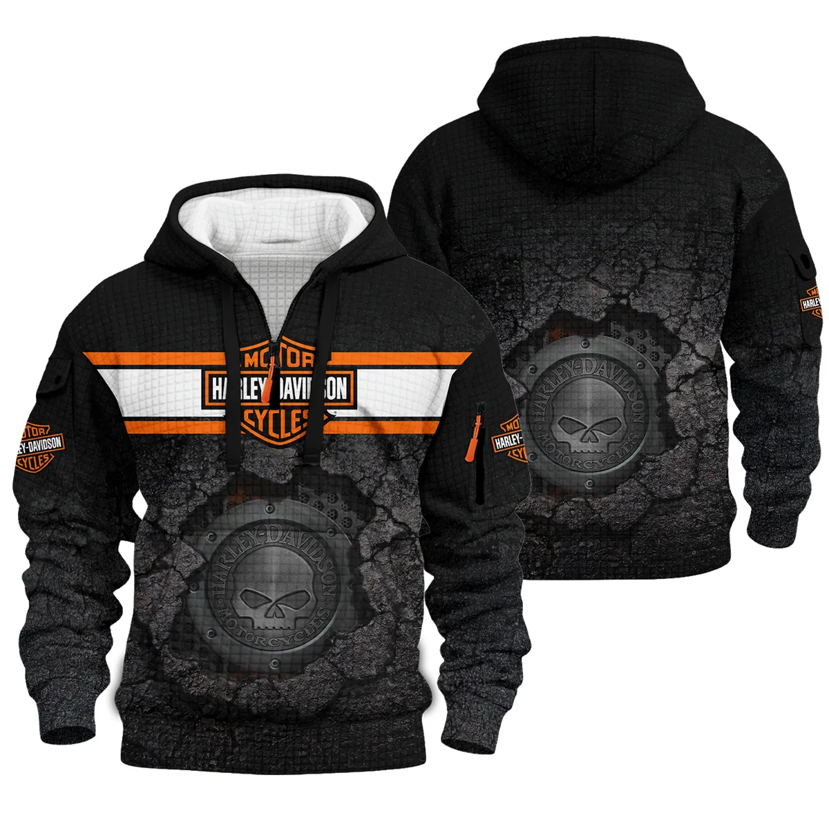 Harley-Davidson Motorcycle Hoodie Half Zip Quilted Waffle Gift Fan Love QTHD010725A1-HDFQW