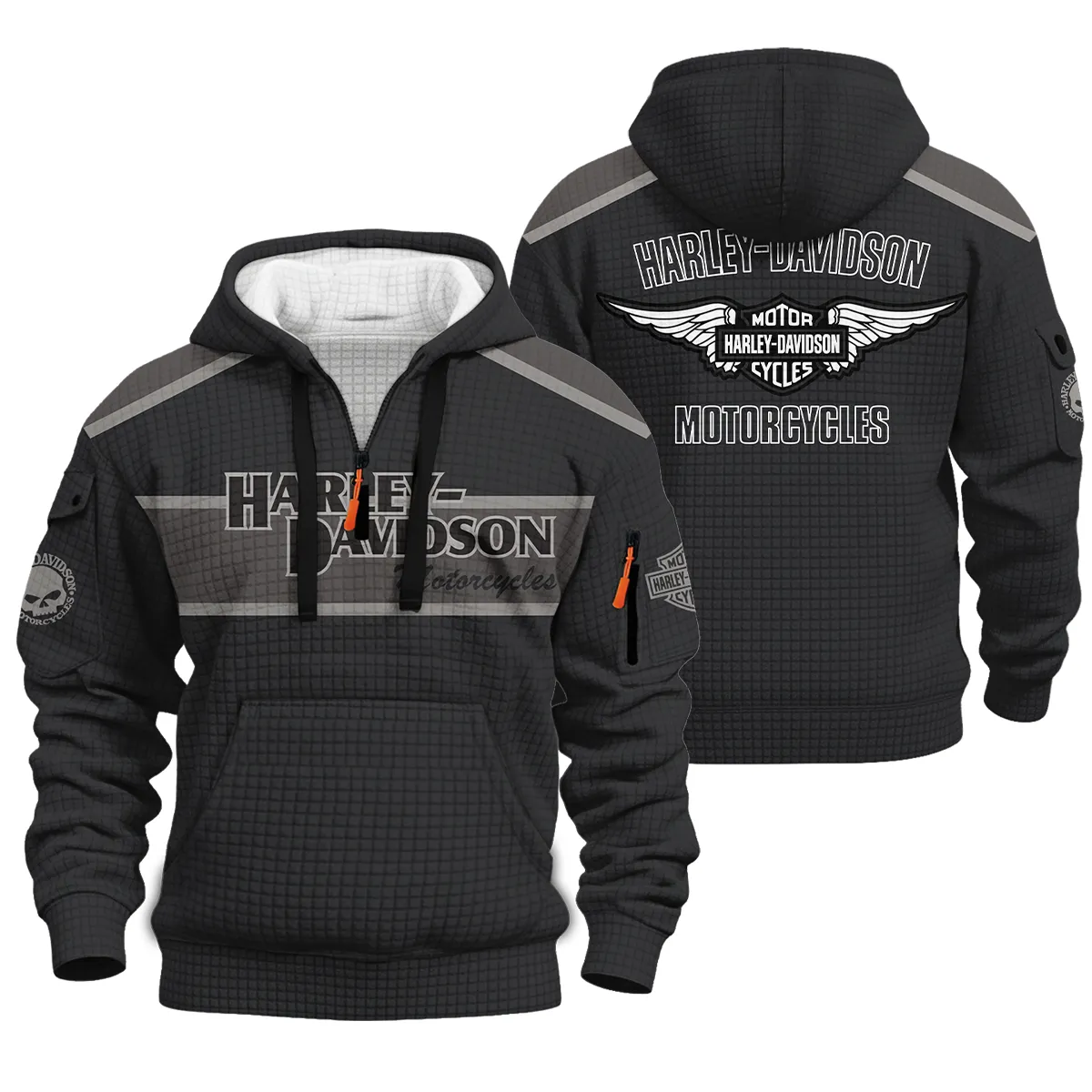 Harley-Davidson Motorcycle Hoodie Half Zip Quilted Waffle Gift Fan Love QTHD010725A3-HDFQW