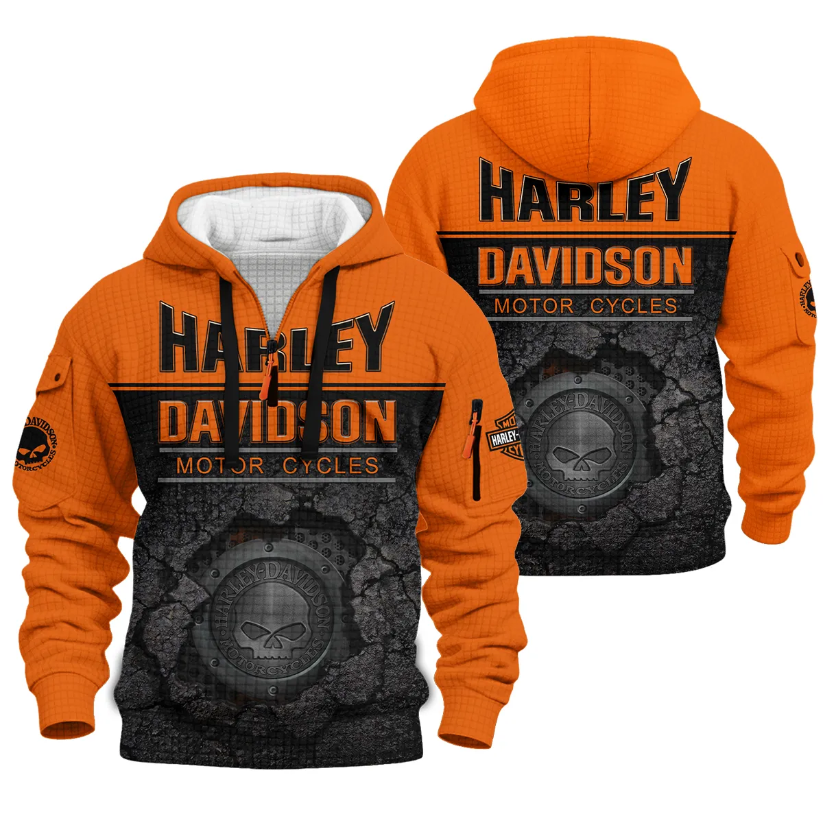 Harley-Davidson Motorcycle Hoodie Half Zip Quilted Waffle Gift Fan Love QTHD020725A2-HDFQW - Image 3