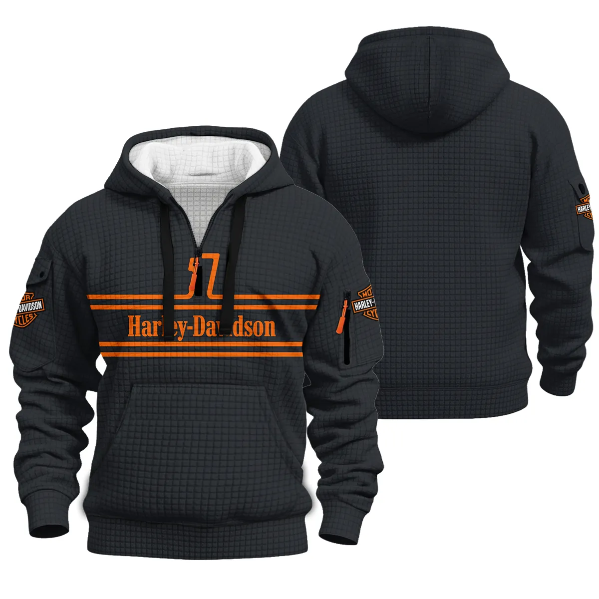 Harley-Davidson Motorcycle Hoodie Half Zip Quilted Waffle Gift Fan Love QTHD250725B1-HDFQW