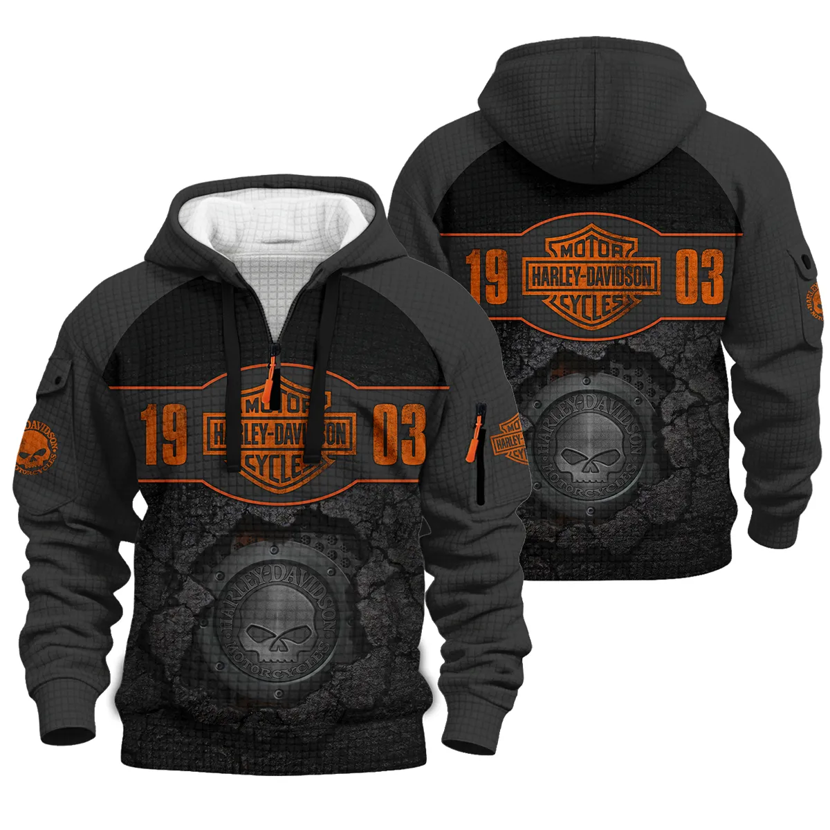 Harley-Davidson Motorcycle Hoodie Half Zip Quilted Waffle Gift Fan Love QTHD250725B4-HDFQW