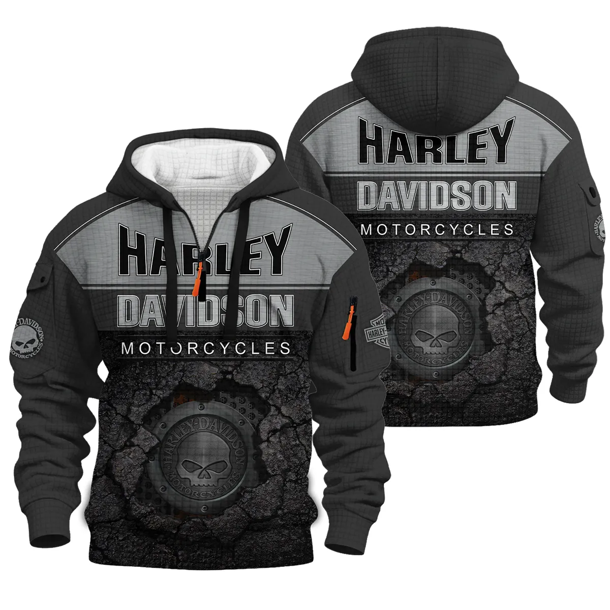 Harley-Davidson Motorcycle Hoodie Half Zip Quilted Waffle Gift Fan Love QTVA2712HLC02-HDFQW