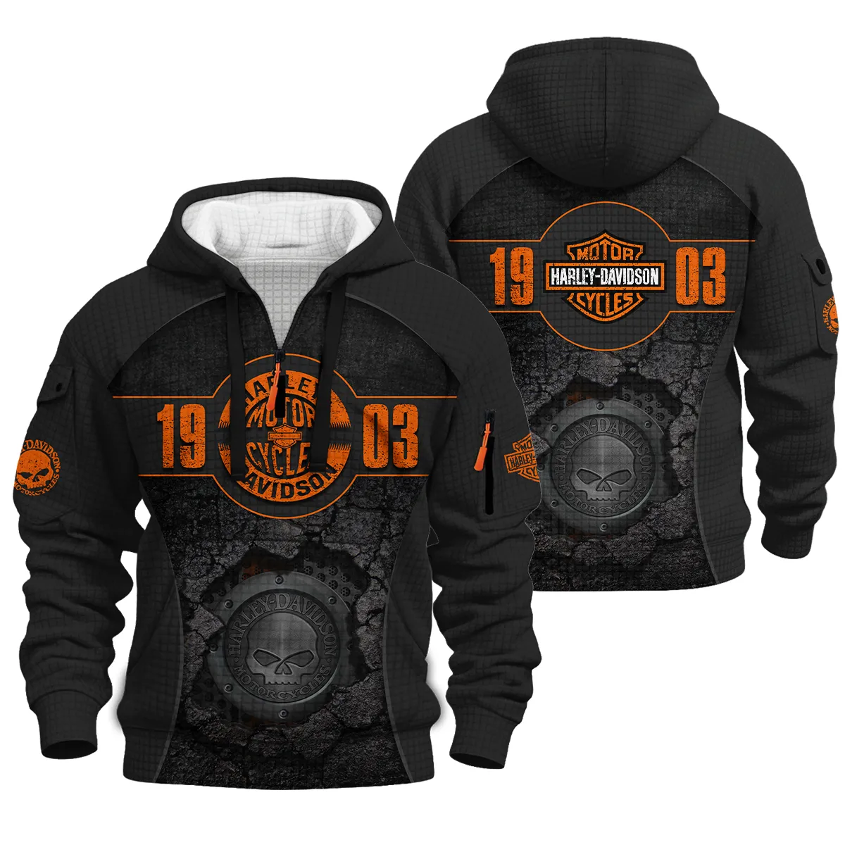 Harley-Davidson Motorcycle Hoodie Half Zip Quilted Waffle Gift Fan Love QTVA2712HLC04-HDFQW
