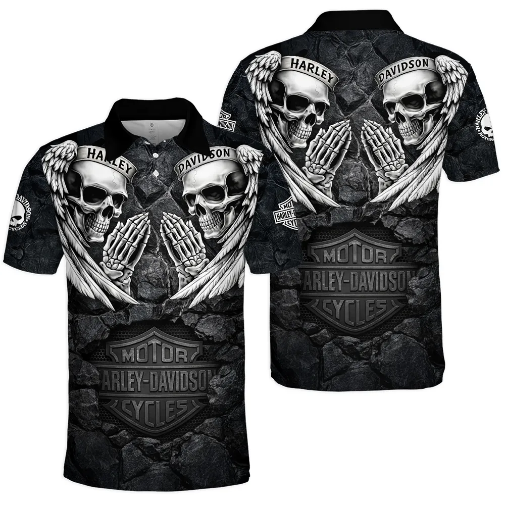 Harley-Davidson Motorcycle Dark Skull Angel Wings Polo Shirt Gift Fan Love QTVA2712HLC07-PL