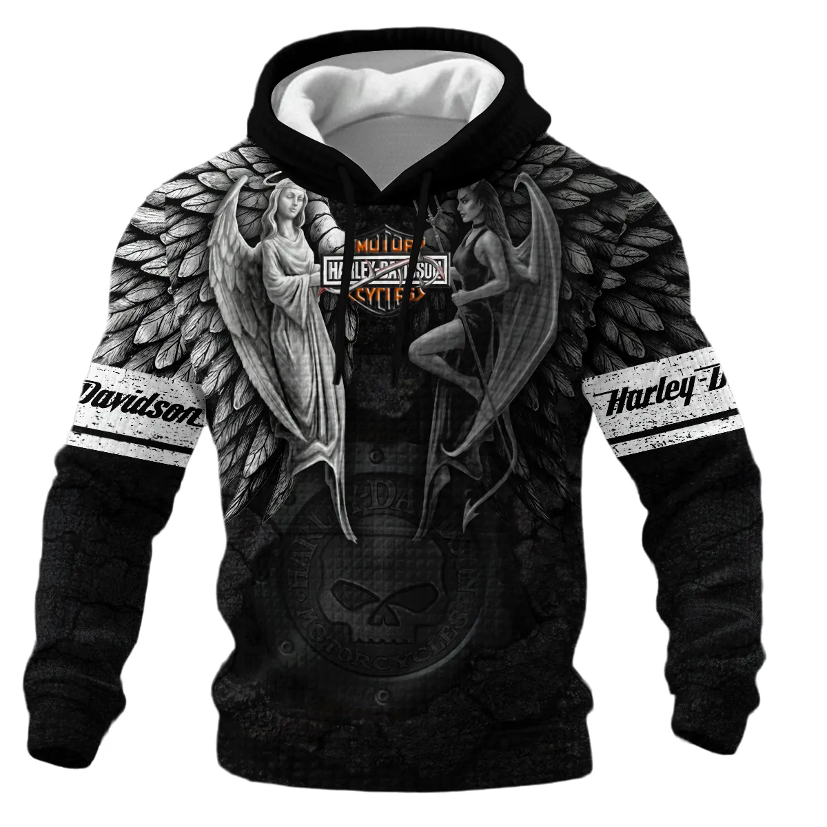 Harley-Davidson Motorcycle Guardian & Fallen Hoodie Quilted Waffle Gift Fan Love QTVA2712HLC8-HQW - Image 2