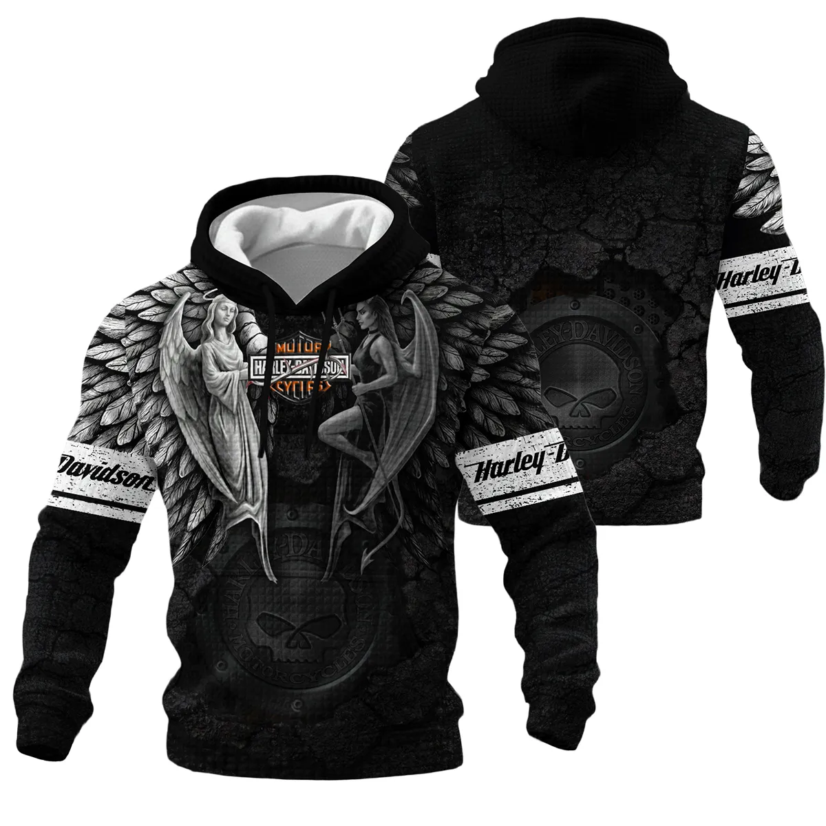 Harley-Davidson Motorcycle Guardian & Fallen Hoodie Quilted Waffle Gift Fan Love QTVA2712HLC8-HQW