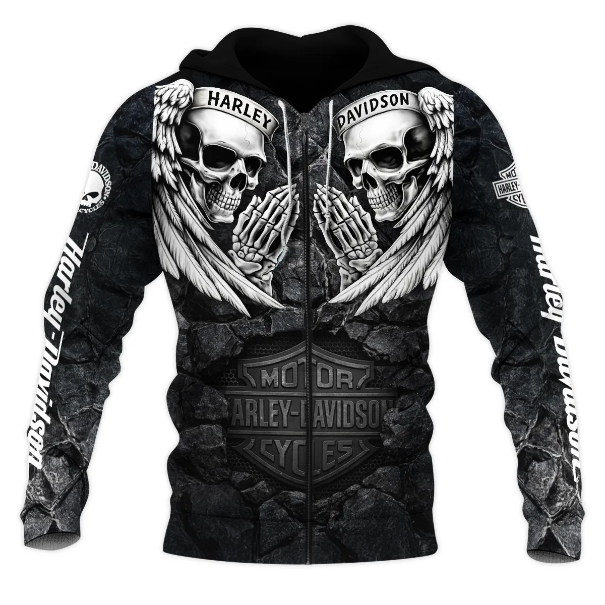 Harley-Davidson Motorcycle Dark Skull Angel Wings Zipper Hoodie Gift Fan Love QTVA2712HLC07-ZHD - Image 2
