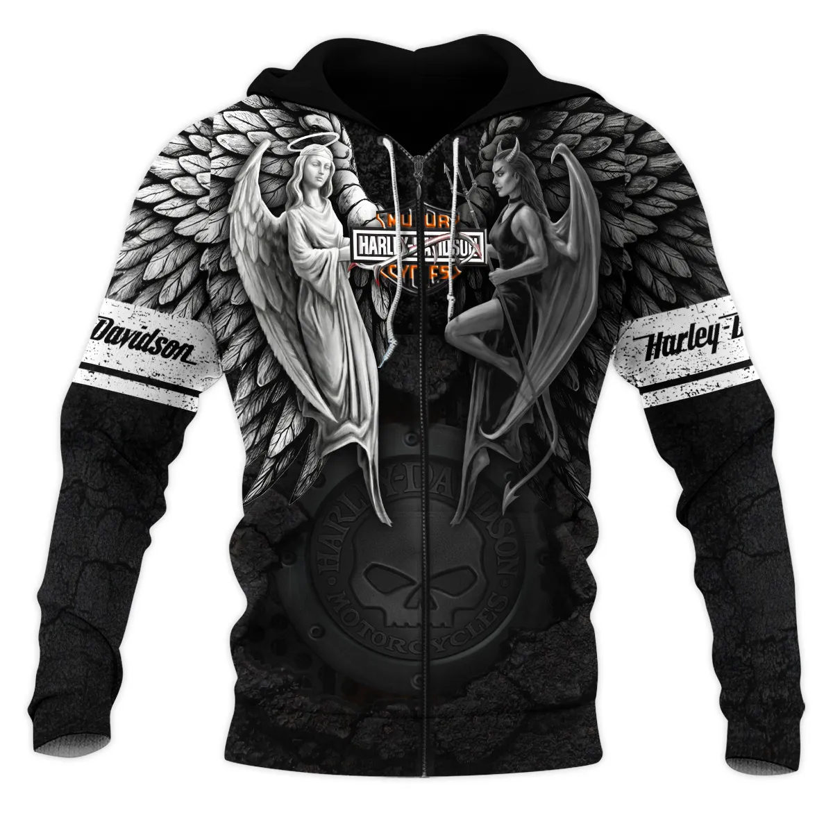 Harley-Davidson Motorcycle Guardian & Fallen Zipper Hoodie Gift Fan Love QTVA2712HLC8-ZHD - Image 2