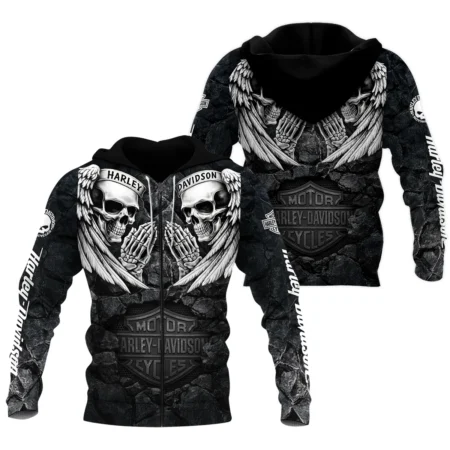 Harley-Davidson Motorcycle Dark Skull Angel Wings Zipper Hoodie Gift Fan Love QTVA2712HLC07-ZHD