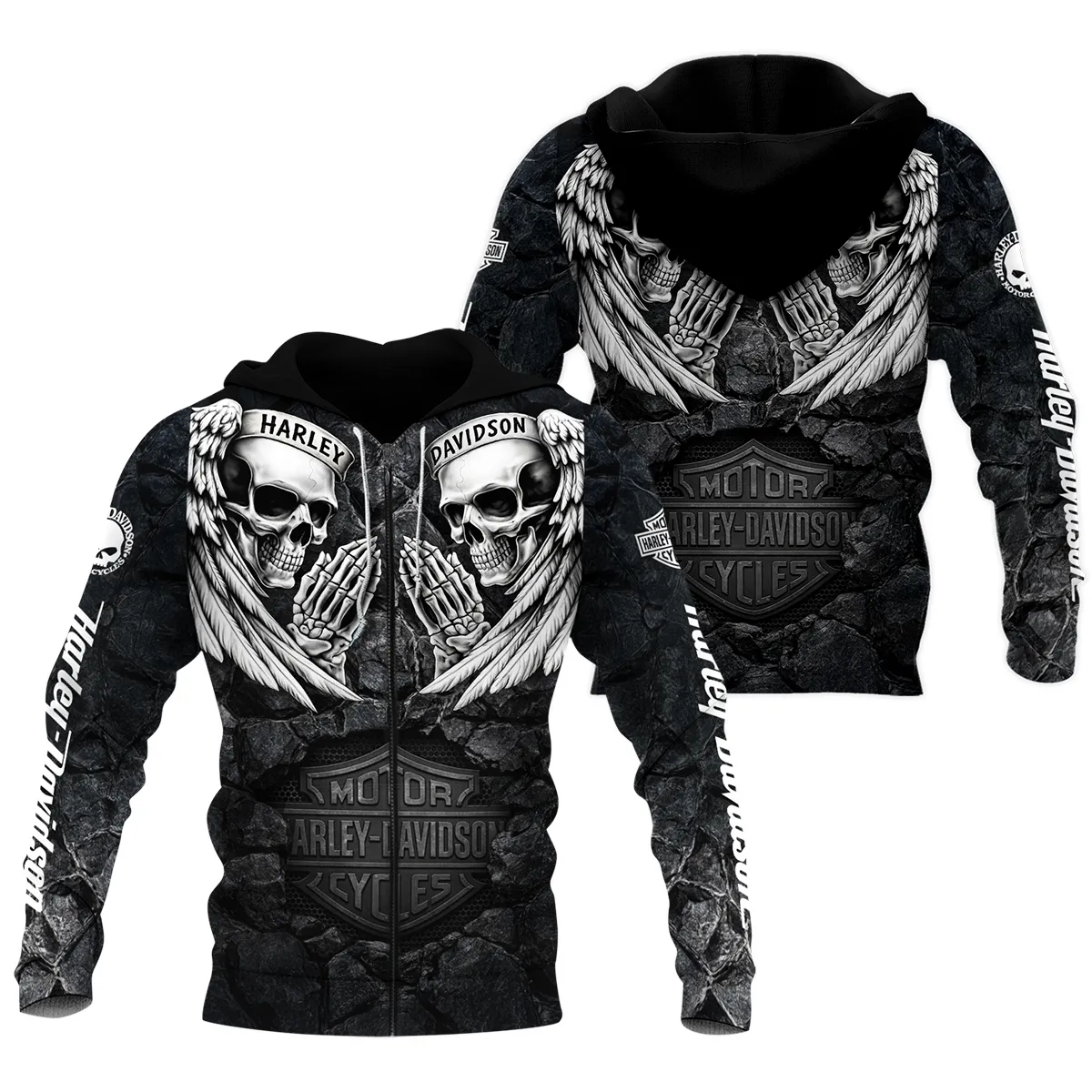 Harley-Davidson Motorcycle Dark Skull Angel Wings Zipper Hoodie Gift Fan Love QTVA2712HLC07-ZHD