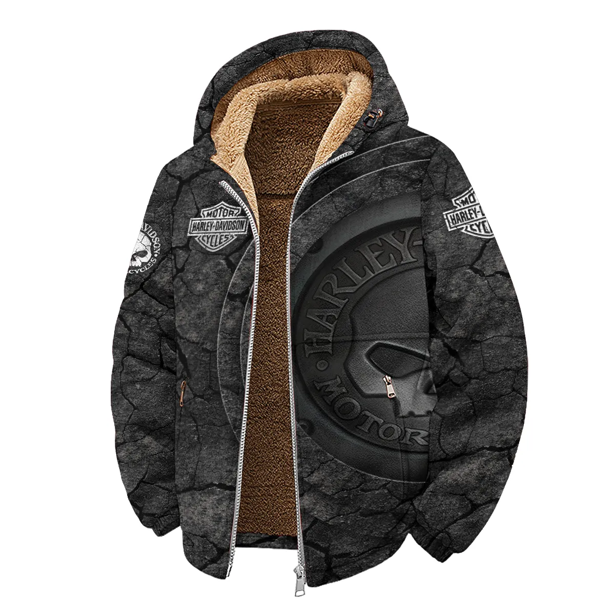 Harley-Davidson Motorcycle Stone & Steel Winter Fleece Jacket Gift Fan Love QTVA2712HLC09-WSFJ - Image 2