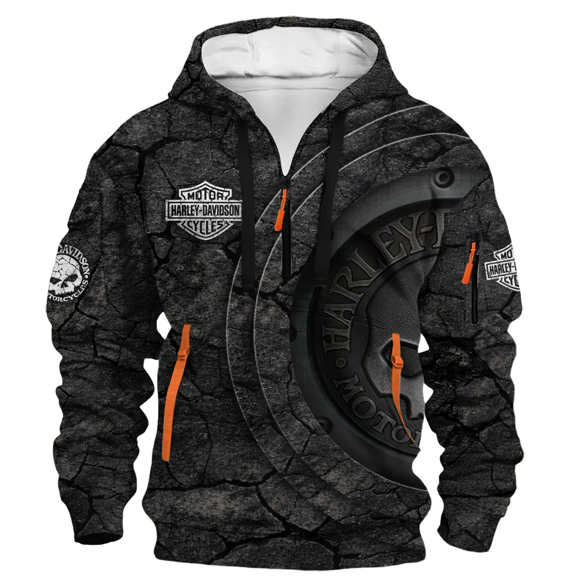Harley-Davidson Motorcycle Stone & Steel Hoodie Half Zipper Gift Fan Love QTVA2712HLC09-HDF - Image 2