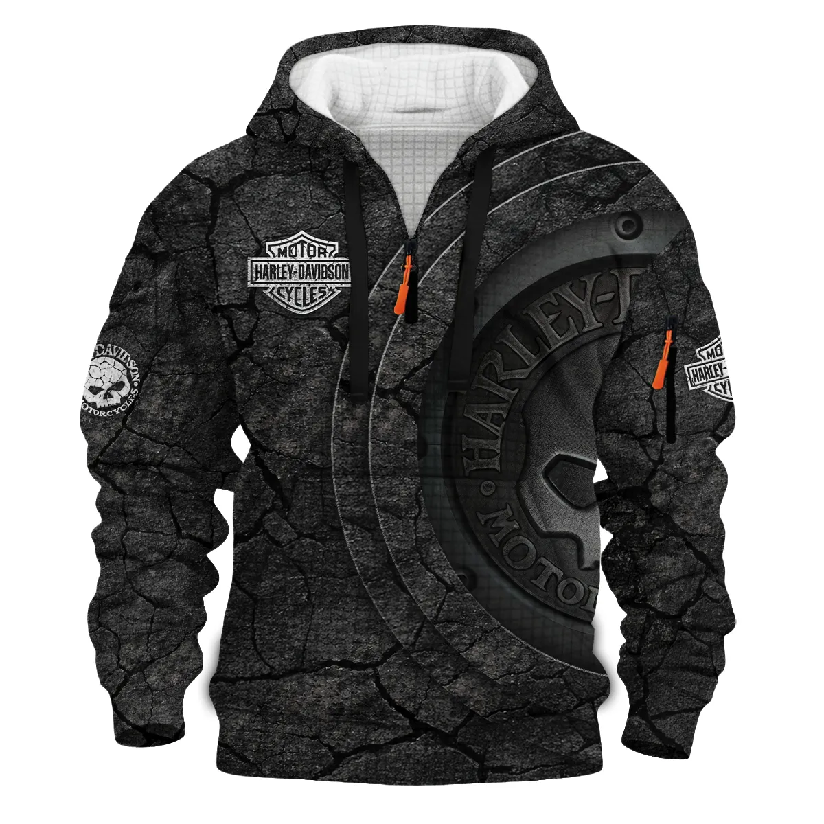 Harley-Davidson Motorcycle Stone & Steel Hoodie Half Zip Quilted Waffle Gift Fan Love QTVA2712HLC09-HDFQW - Image 2